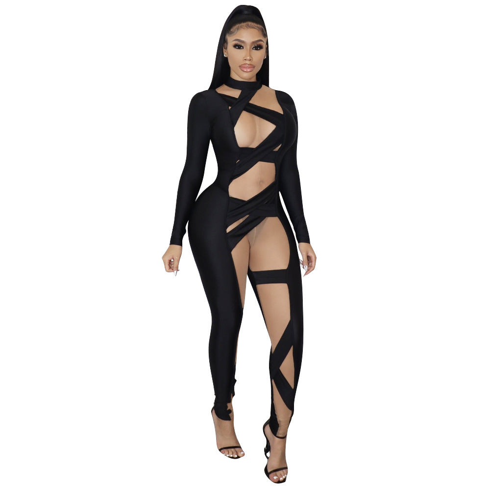 Sexy Langarm-Jumpsuit mit Ziernähten – Elegant & Figurbetont